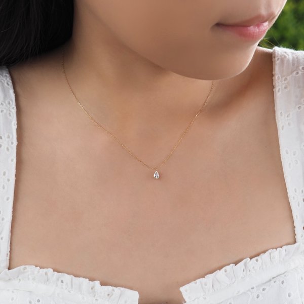 14KYG Lab Grown Diamond Necklace - Pear