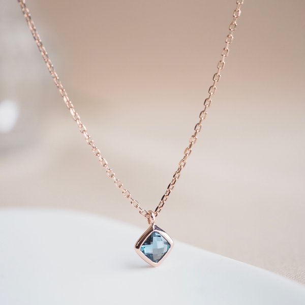 KIM Necklace - London Blue Topaz (Rose Gold)