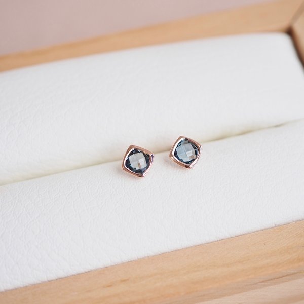 KIM Earrings - London Blue Topaz (Rose Gold)
