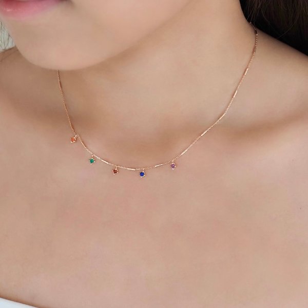 TAYLOR Necklace - Multi Stone (Rose Gold)