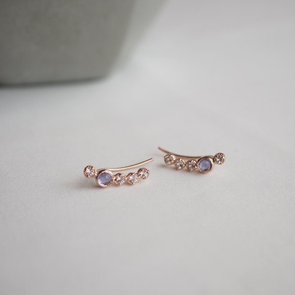 KELLY Ear Climber - Iolite/White Topaz(Rose Gold)