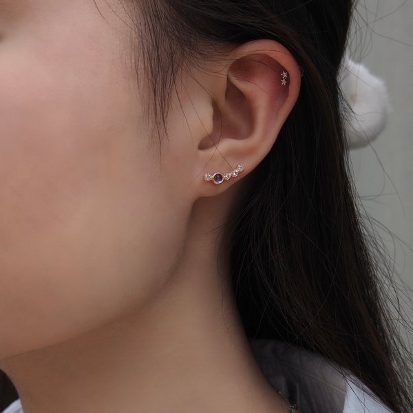 KELLY Ear Climber - Iolite/White Topaz(Rose Gold)