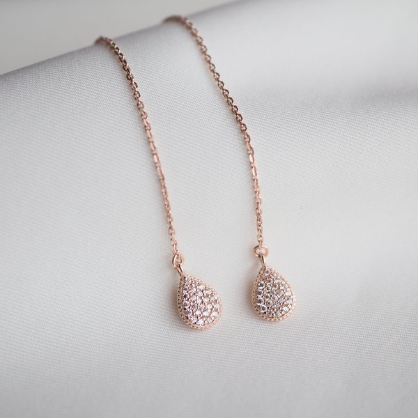 WYNN Threader Earrings - Cubic Zirconia (Rose Gold)