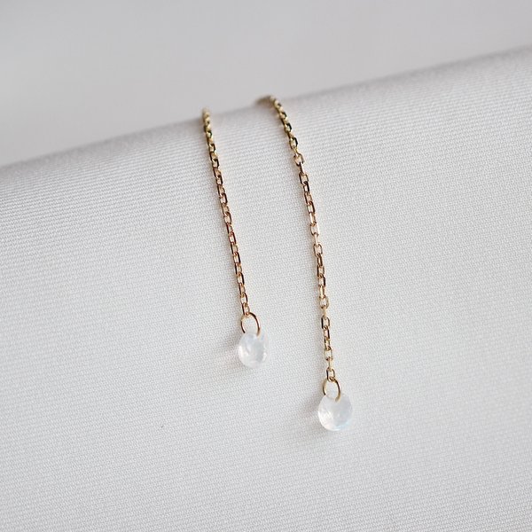 KERIN Threader Earrings - Moonstone (Yellow Gold)