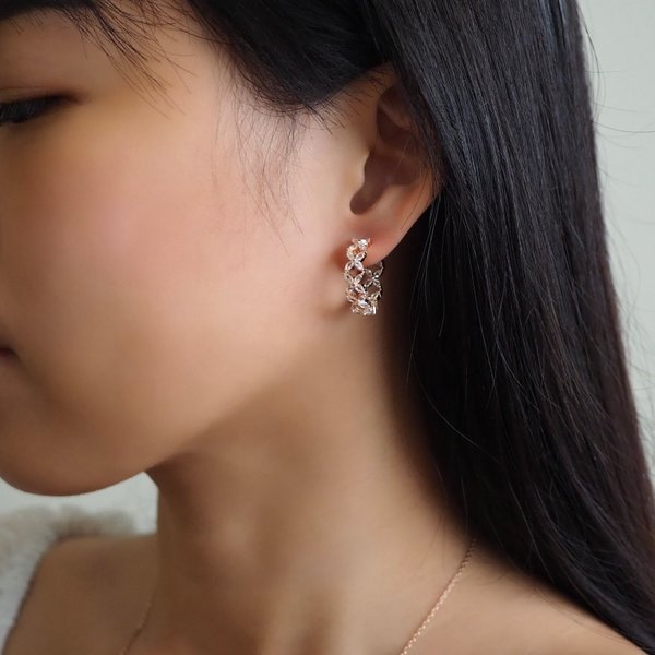 FLORET Large Hoops - White Topaz (Rose Gold)