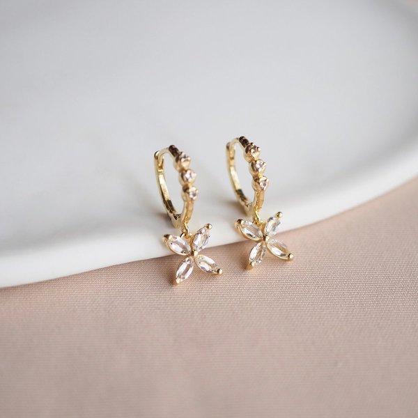 FLORET Huggies - White Topaz (Yellow Gold)