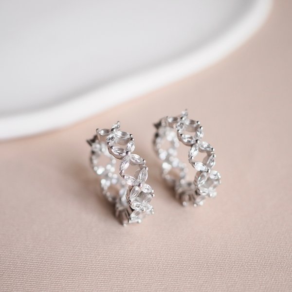 FLORET Large Hoops - White Topaz (Silver)