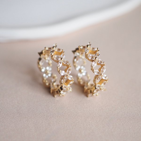 FLORET Large Hoops - White Topaz (Yellow Gold)