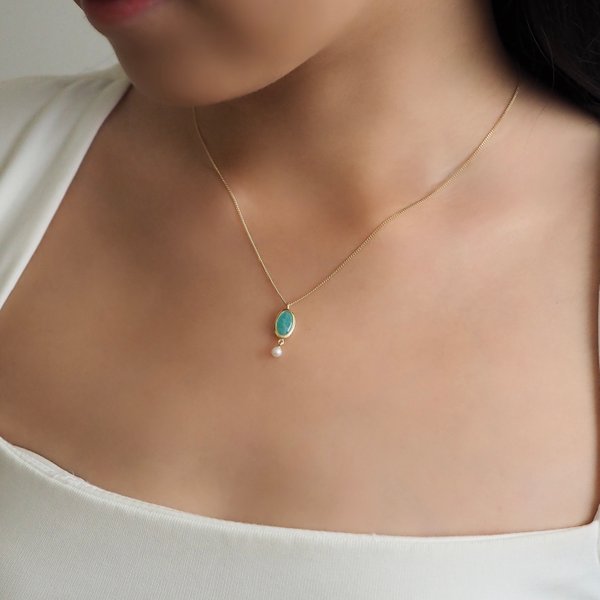 DREA Necklace - Amazonite (Yellow Gold)