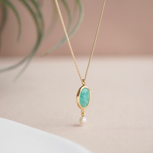 DREA Necklace - Amazonite (Yellow Gold)