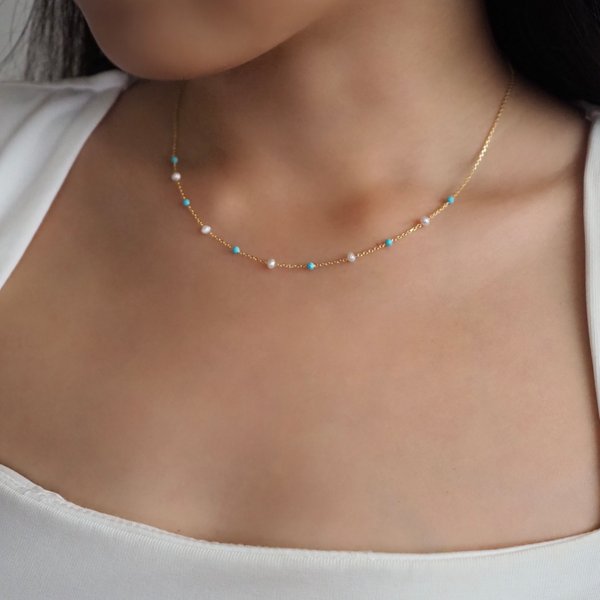 ESTELLE Necklace - Turquoise (Yellow Gold)