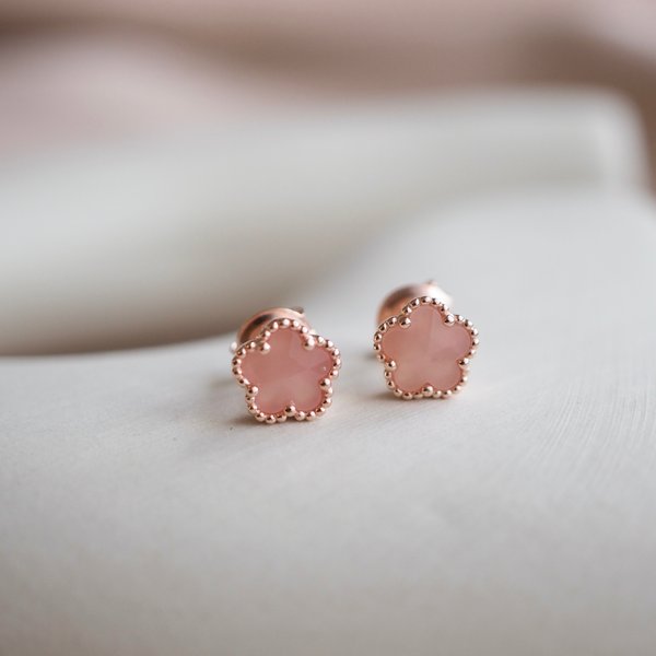 FAYE Earrings - Pink Quartz (Rose Gold)