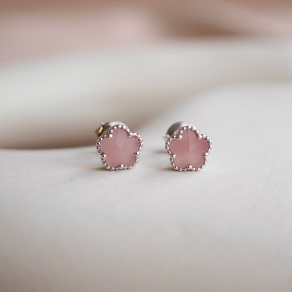 FAYE Earrings - Pink Quartz (Silver)