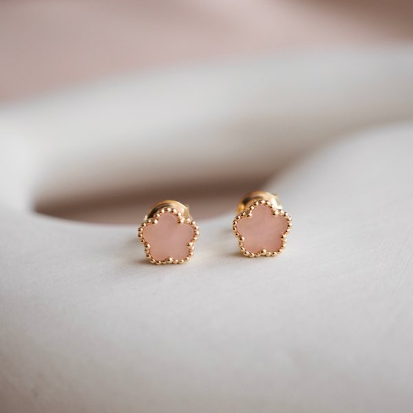 FAYE Earrings - Pink Quartz (Yellow Gold)