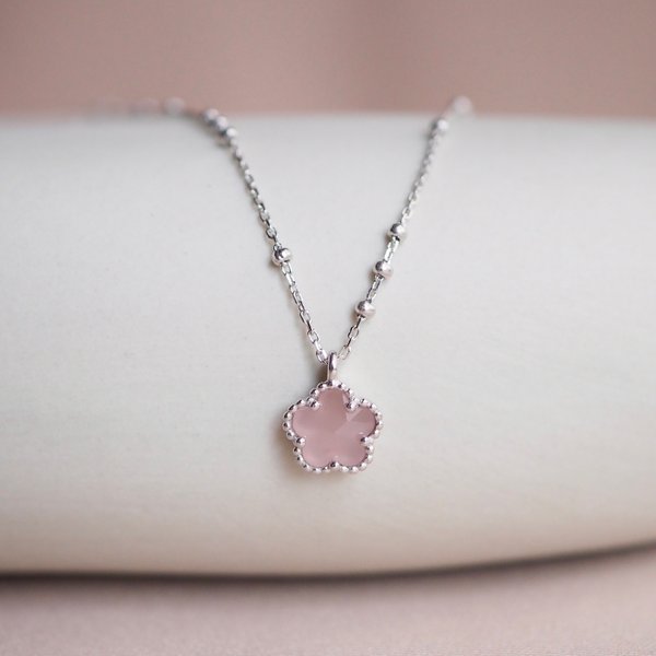 FAYE Necklace - Pink Quartz (Silver)