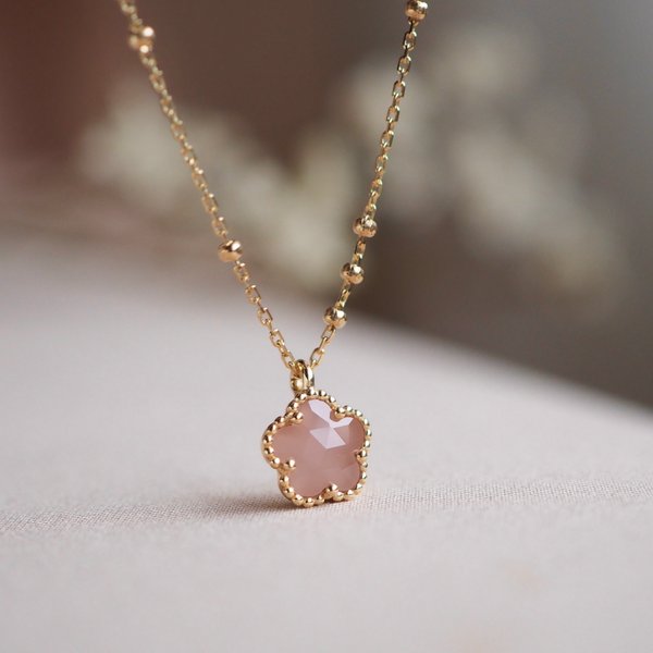 FAYE Necklace - Pink Quartz (Yellow Gold)