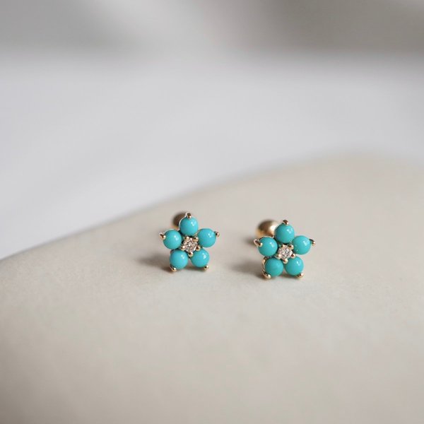 ANTHEA Barbell - Turquoise in 14K Yellow Gold
