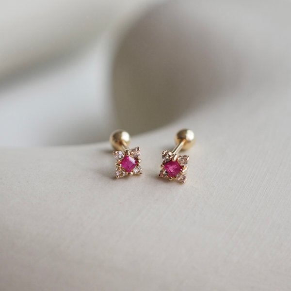 DAWN Barbell - Ruby in 14K Yellow Gold