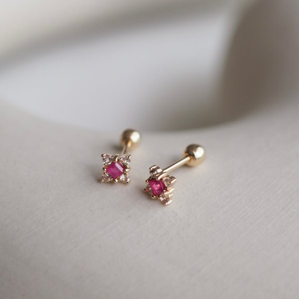 DAWN Barbell - Ruby in 14K Yellow Gold