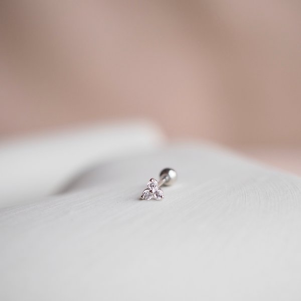 ASTIE 14K White Gold Barbell Earring (Single)