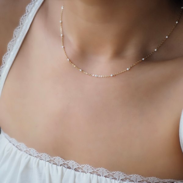 GLACE Necklace - White Enamel (Yellow Gold)