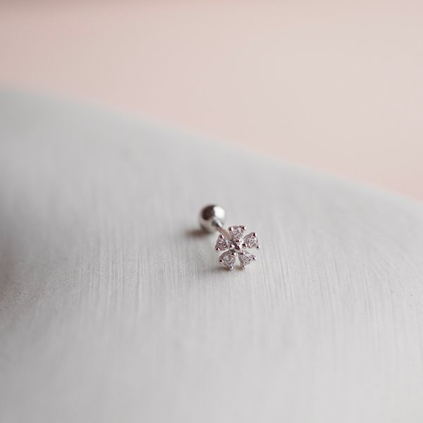 MARI 14K White Gold Barbell Earring (Single)