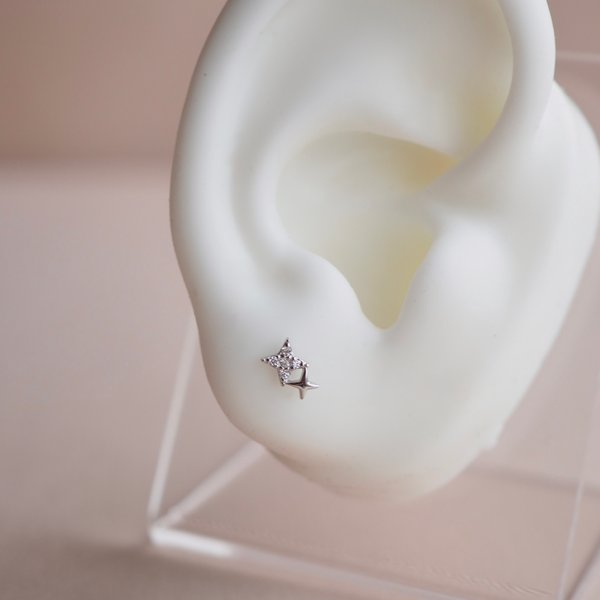 SPARKLE 14K White Gold Barbell Earring (Single)