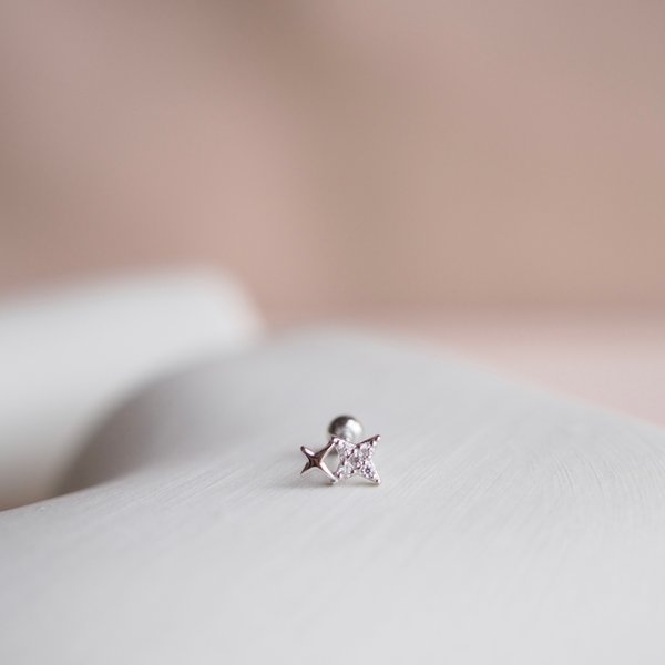 SPARKLE 14K White Gold Barbell Earring (Single)