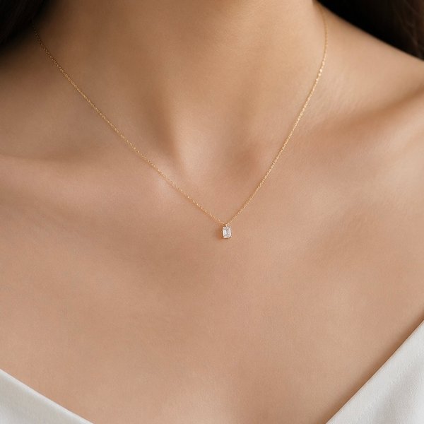 14KYG Lab Grown Diamond Necklace - Baguette