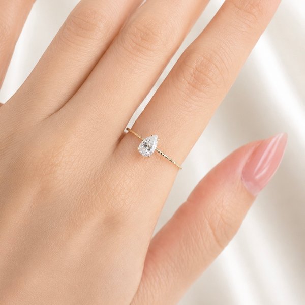 14KYG Lab Grown Diamond Ring - Pear