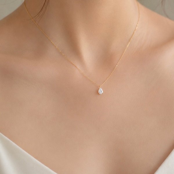 14KYG Lab Grown Diamond Necklace - Pear