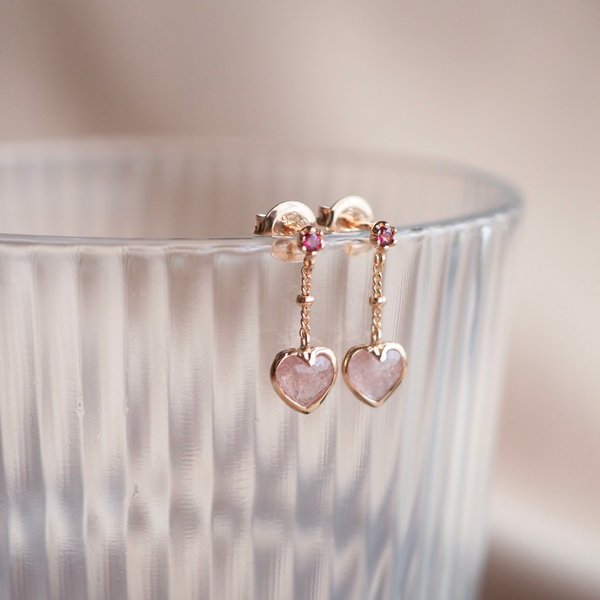 ALBY Earrings - Strawberry Quartz (Rose Gold)