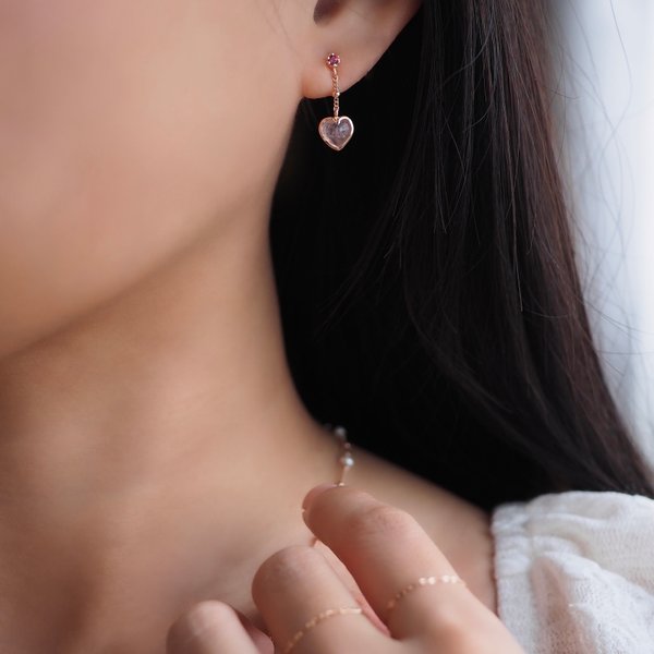 ALBY Earrings - Strawberry Quartz (Rose Gold)
