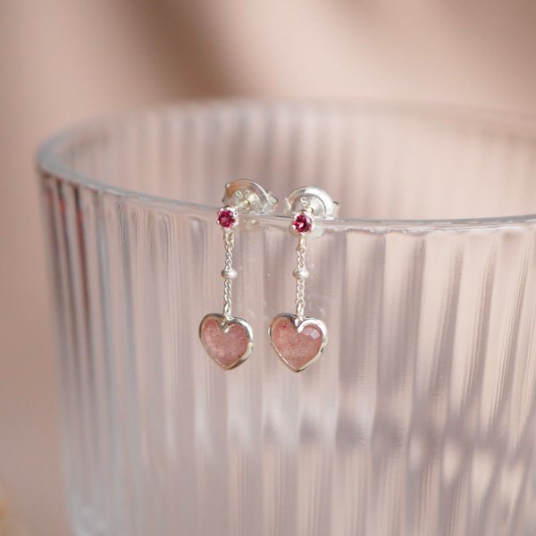 ALBY Earrings - Strawberry Quartz (Silver)