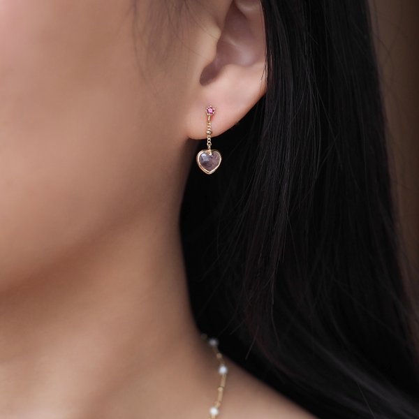ALBY Earrings - Strawberry Quartz (Yellow Gold)