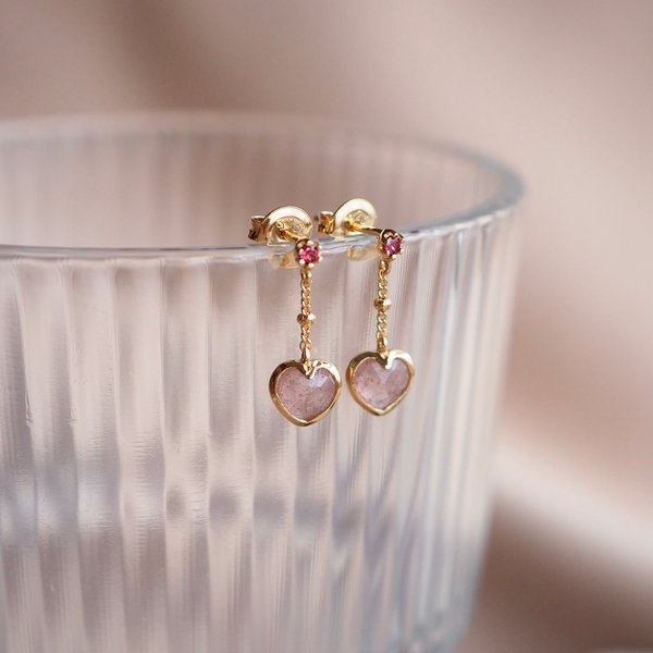 ALBY Earrings - Strawberry Quartz (Yellow Gold)
