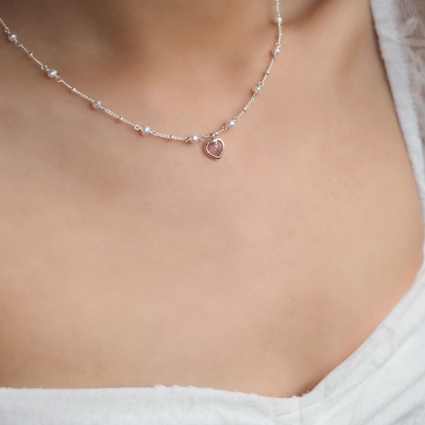 ALBY Pearl Necklace - Strawberry Quartz (Silver)