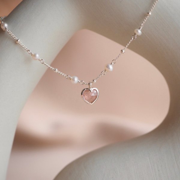 ALBY Pearl Necklace - Strawberry Quartz (Silver)